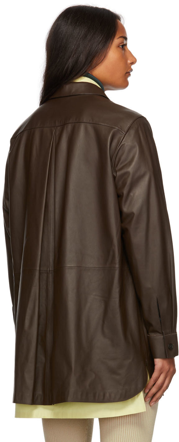 Women's Dark Brown Sheepskin Leather Shirt – Long Sleeve