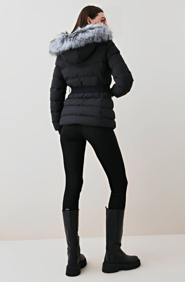 Black Faux Fur Hooded Puffer Jacket for Women