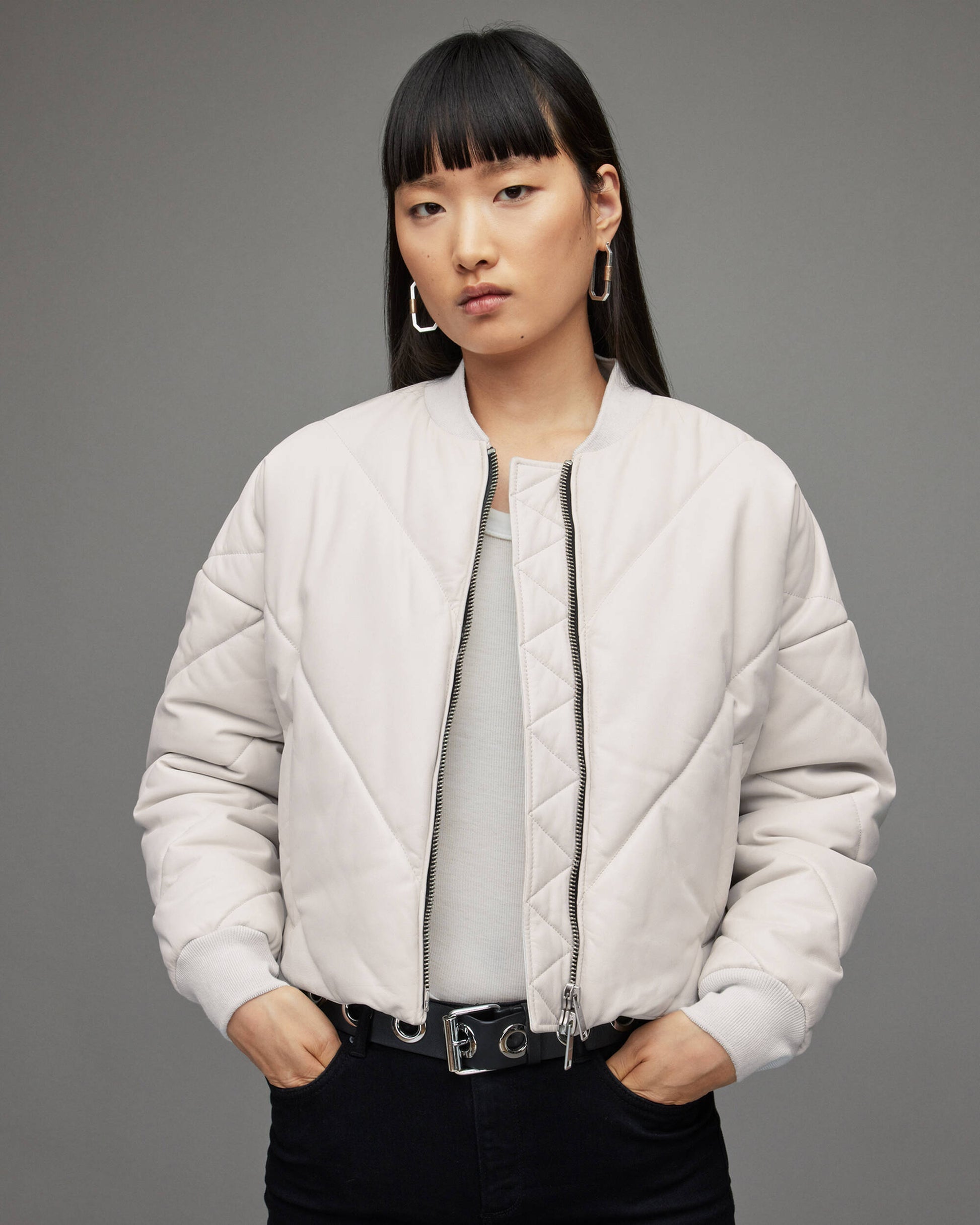 Women's White Puffer Leather Jacket – Chic & Cozy