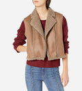 Brown Shearling Leather Biker Vest for Women