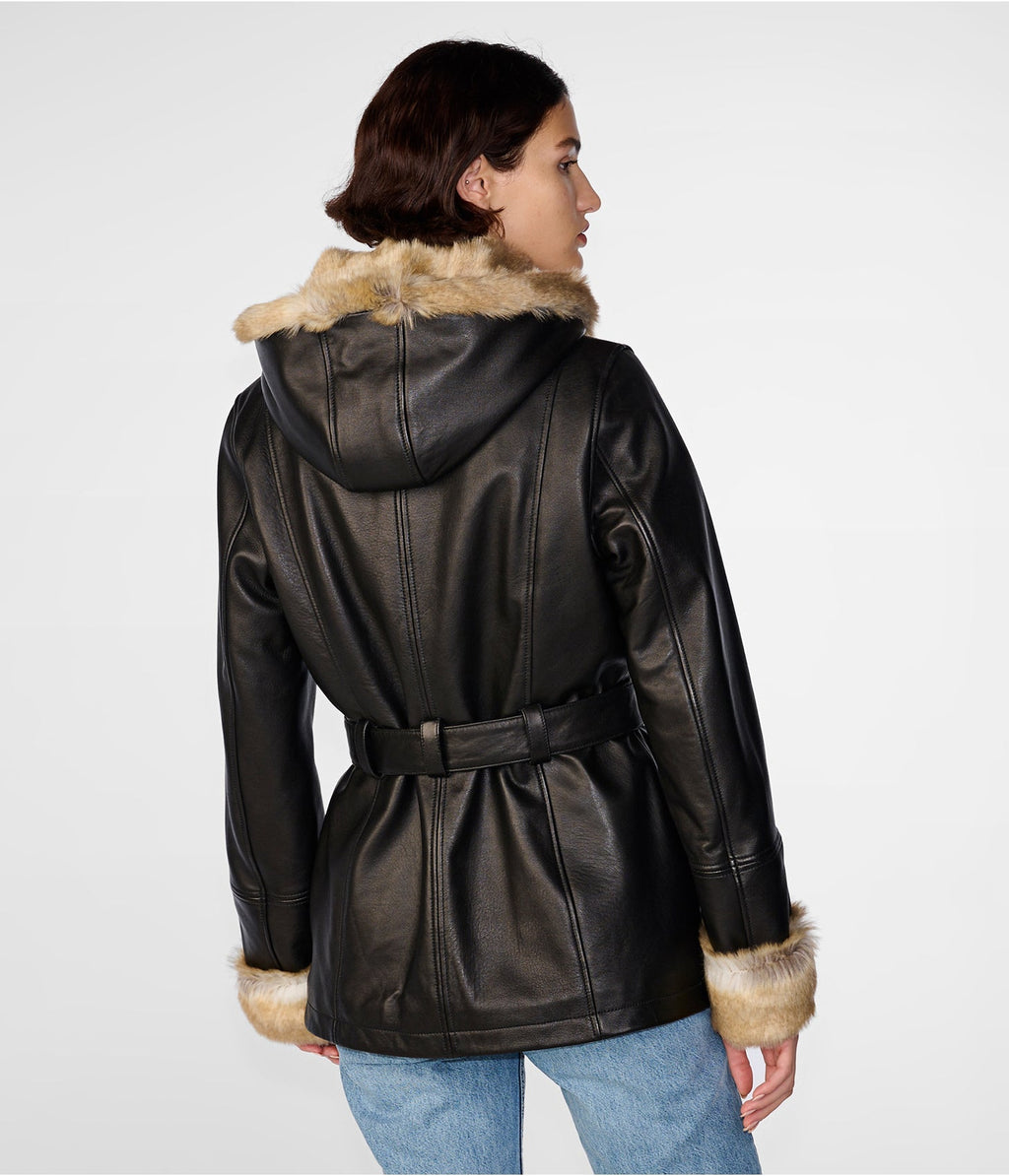 Women's Classic Black Shearling Leather Jacket – Timeless & Warm