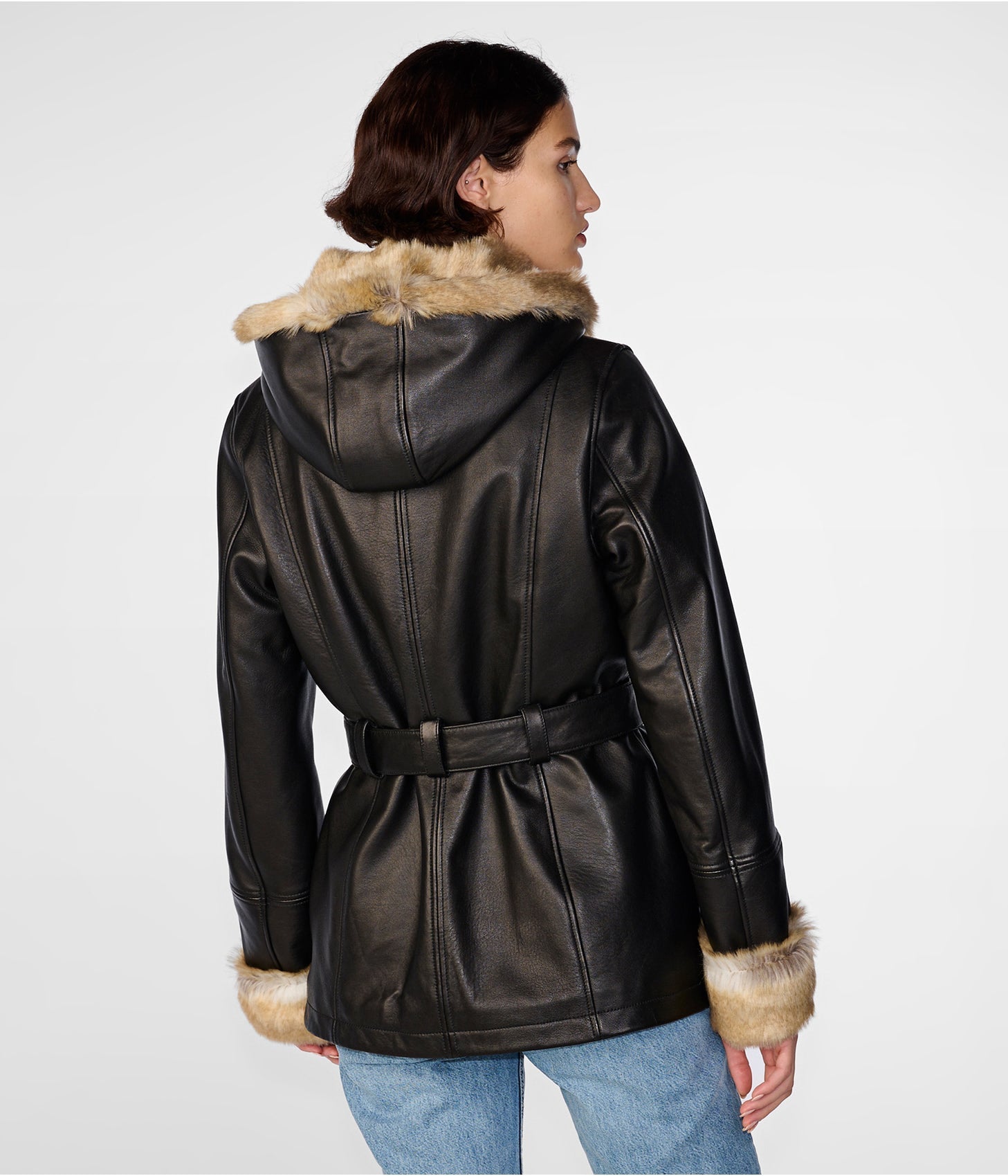 Women's Classic Black Shearling Leather Jacket – Timeless & Warm