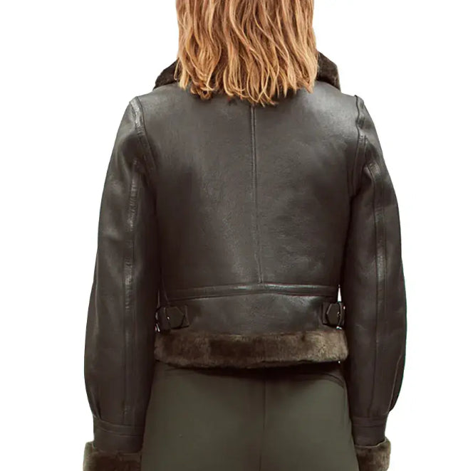 Women's Black Sheepskin Aviator Bomber Leather Jacket