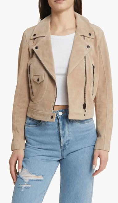 Women's Khaki Suede Shearling Leather Jacket