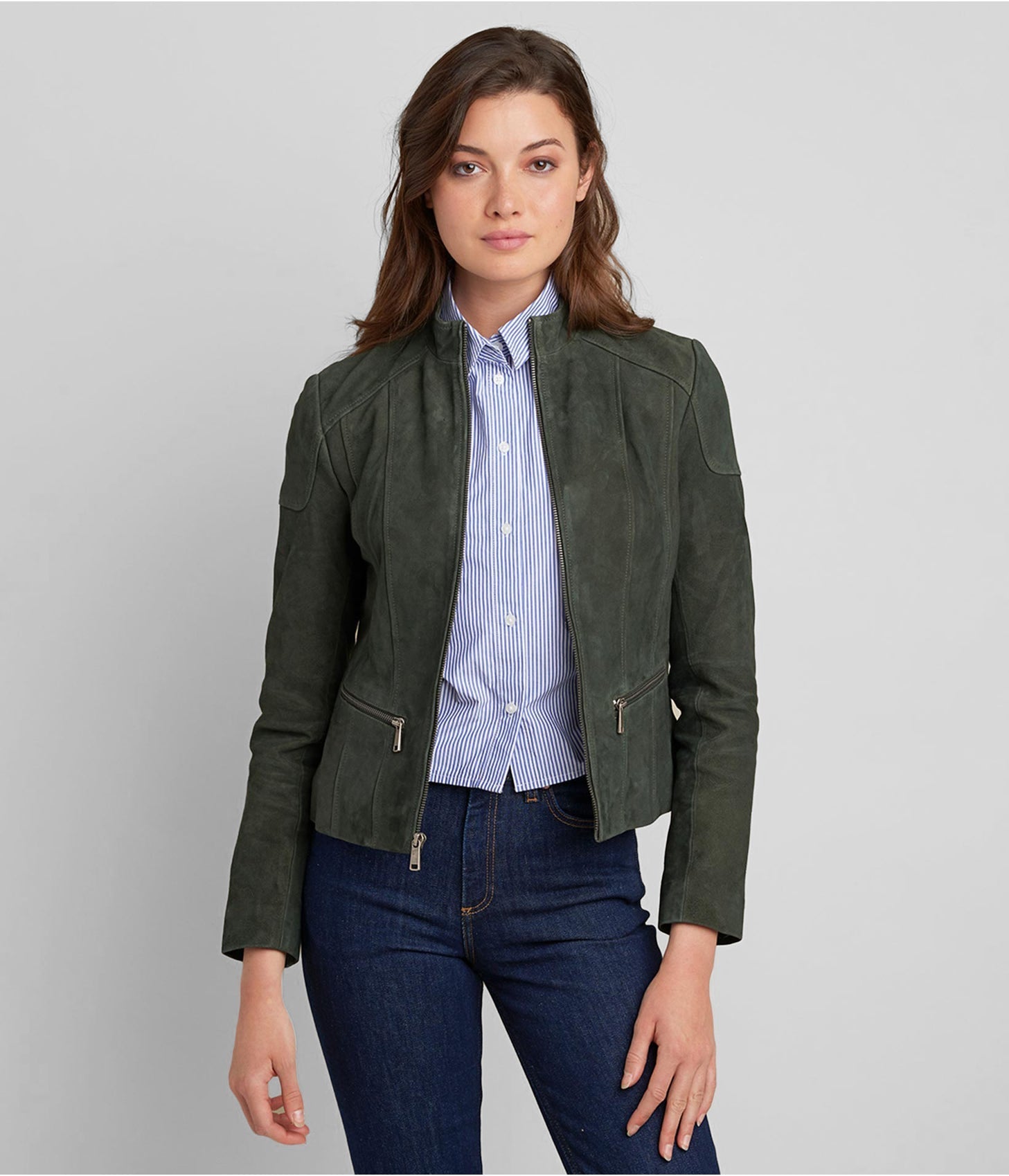 Women's Olive Suede Leather Biker Jacket