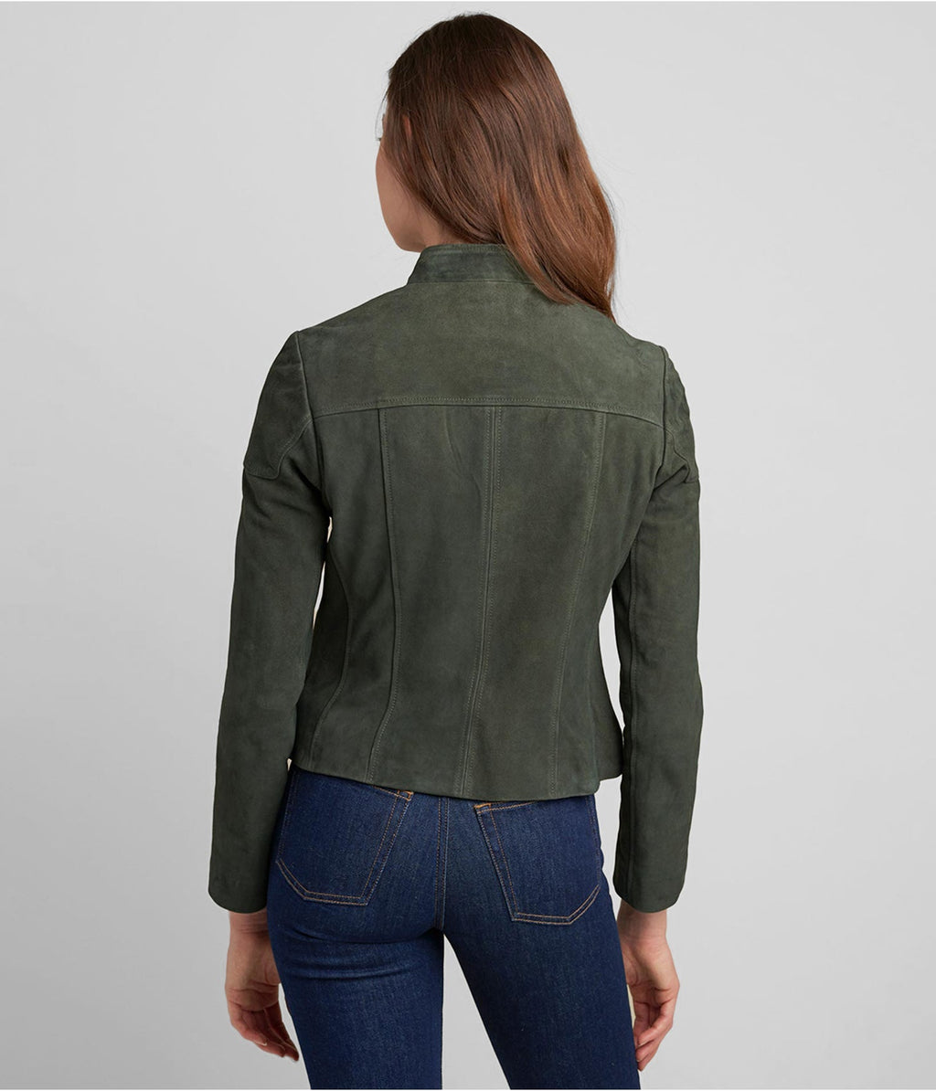 Women's Olive Suede Leather Biker Jacket