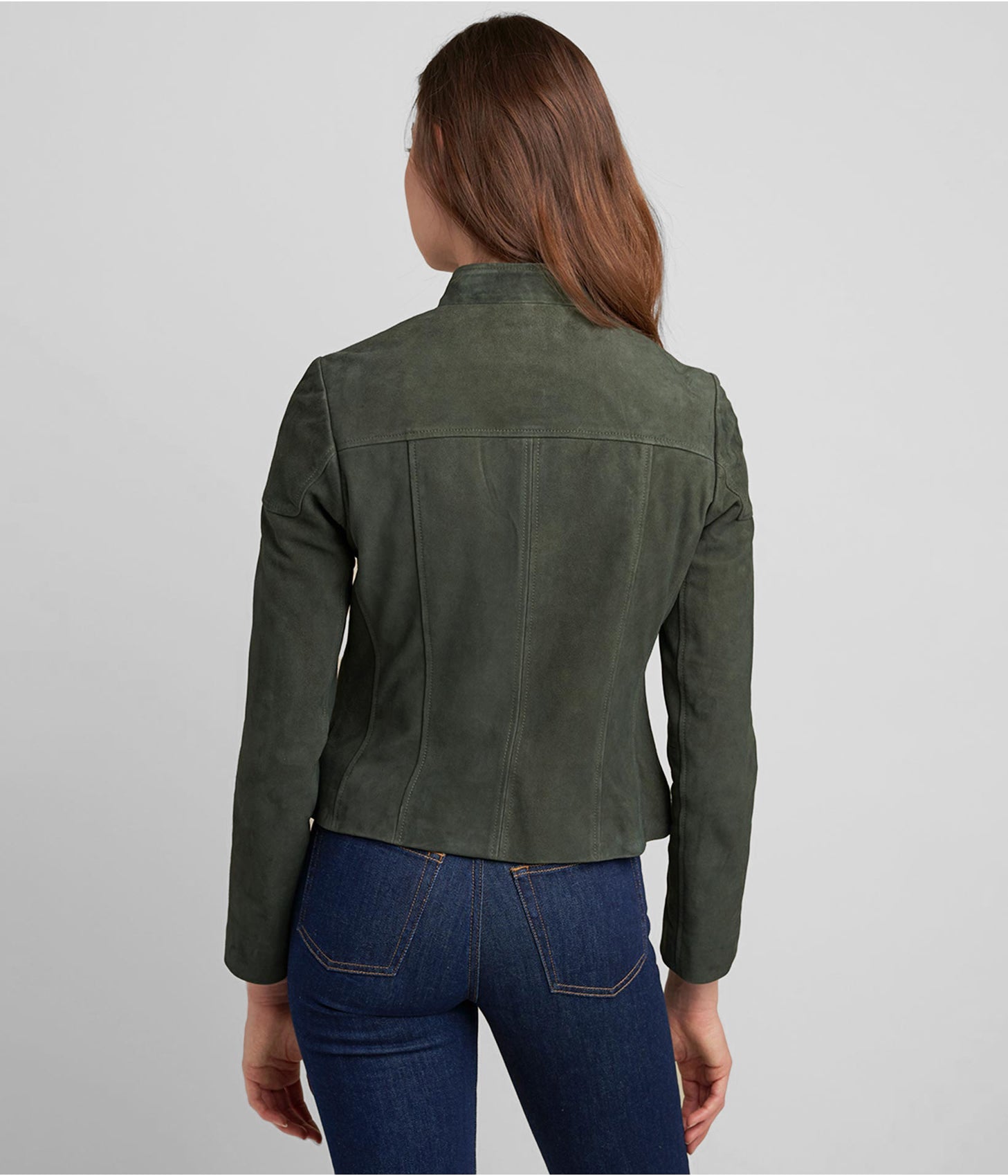 Women's Olive Suede Leather Biker Jacket
