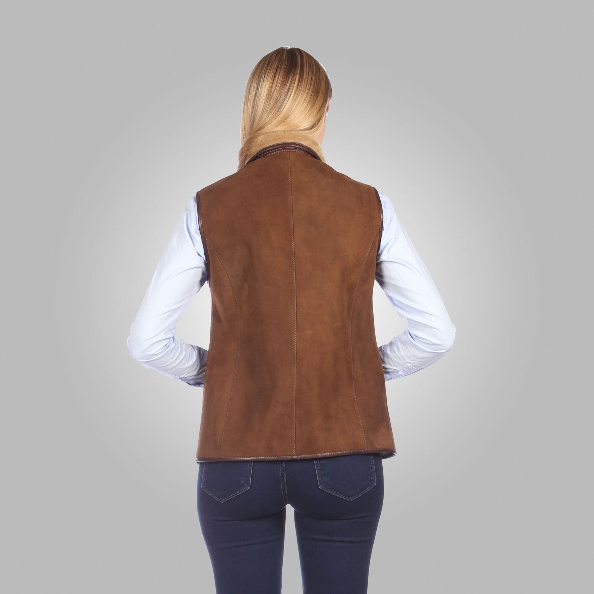 Chocolate Brown Suede Shearling Vest for Women