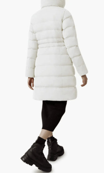 Women's White Trench Puffer Coat with Removable Hood – Warm & Stylish