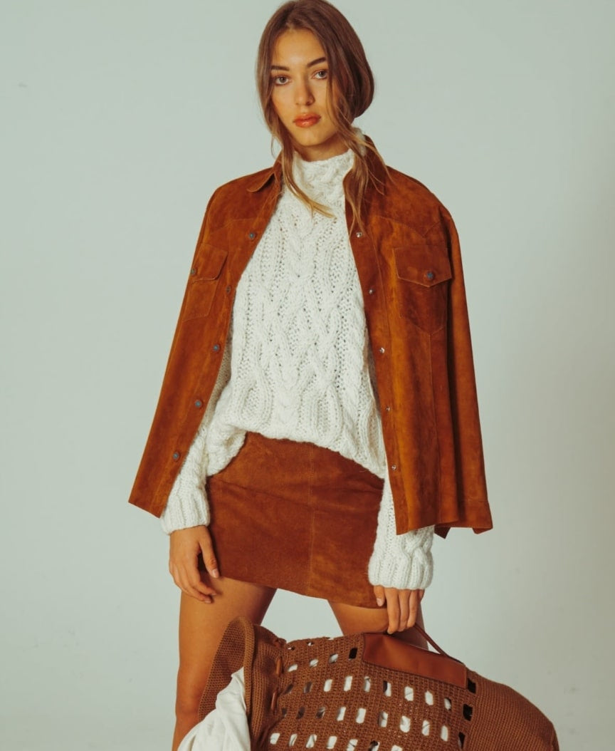 Suzy Brown Suede Trucker Shirt Jacket