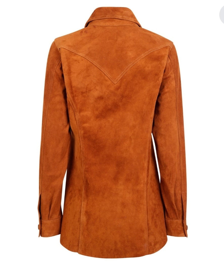 Suzy Brown Suede Trucker Shirt Jacket