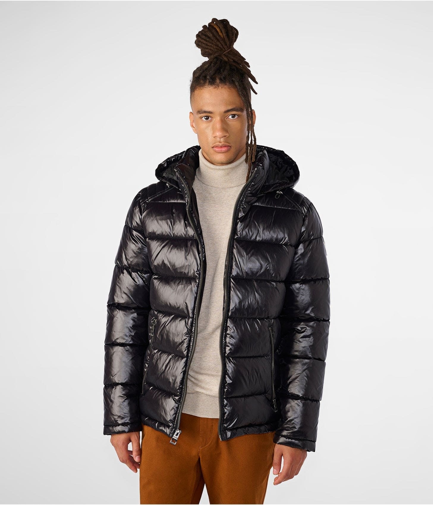 Men’s Black Puffer Jacket with Removable Hood