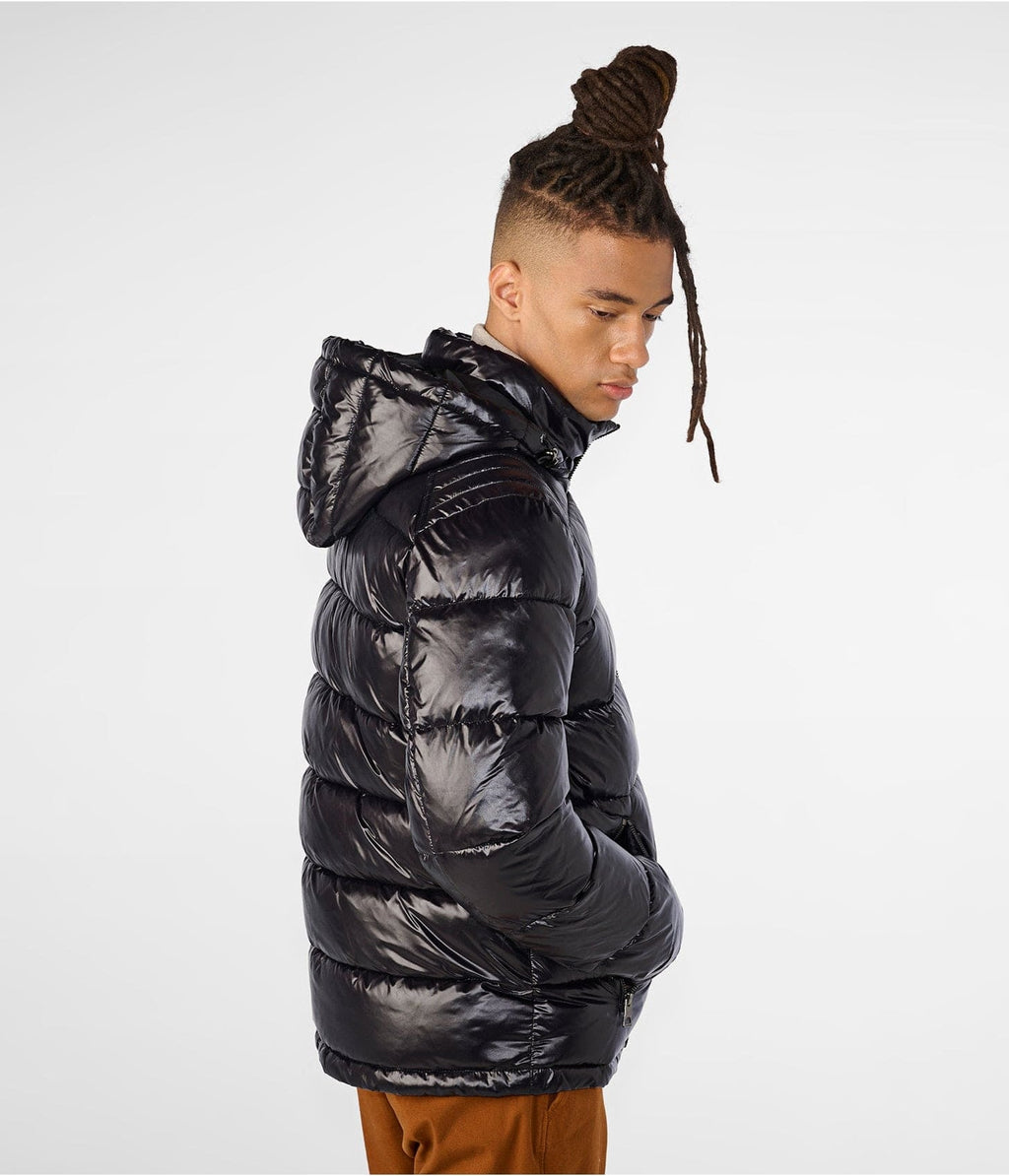 Men’s Black Puffer Jacket with Removable Hood