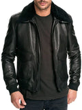 Men’s Air Force Leather Bomber Jacket Black with Fur Collar.