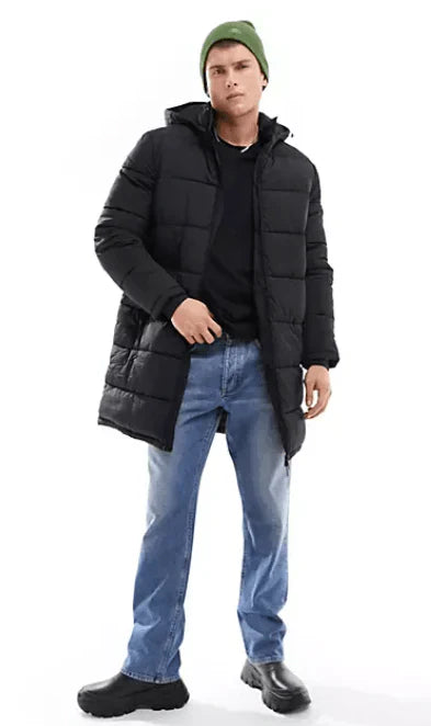 Men's Puffer Black Coat With Hood