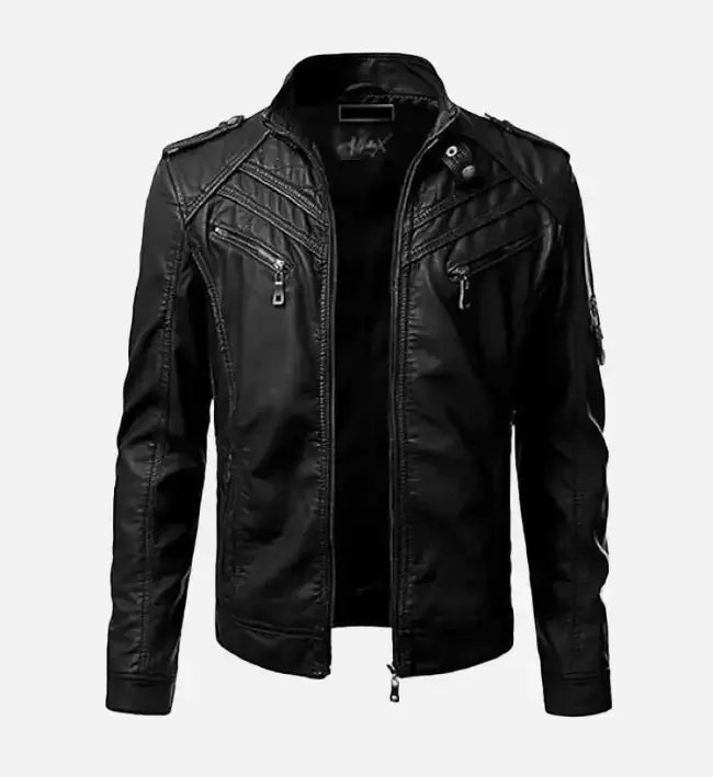 Men’s black slim fit sheepskin leather bomber jacket